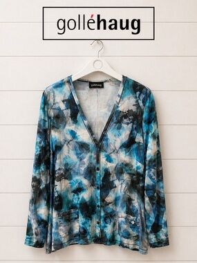 Watercolor Button-Up Cardigan by Gollehaug – Size 46